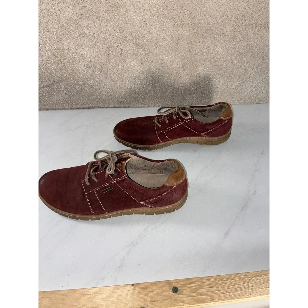 Josef Seibel Burgundy Leather Lace Up - 41- Contrast Stitch Comfort Gorpcore